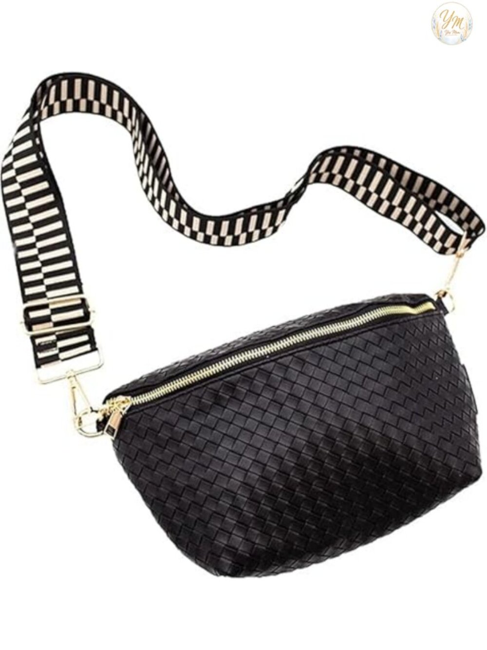 Woven Vegan Leather Crossbody Bag with Adjustable Strap, Handbag